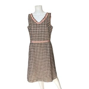 Vintage Talbots Tweed Dress Pink V Neck Career Academia Womens Size 12
